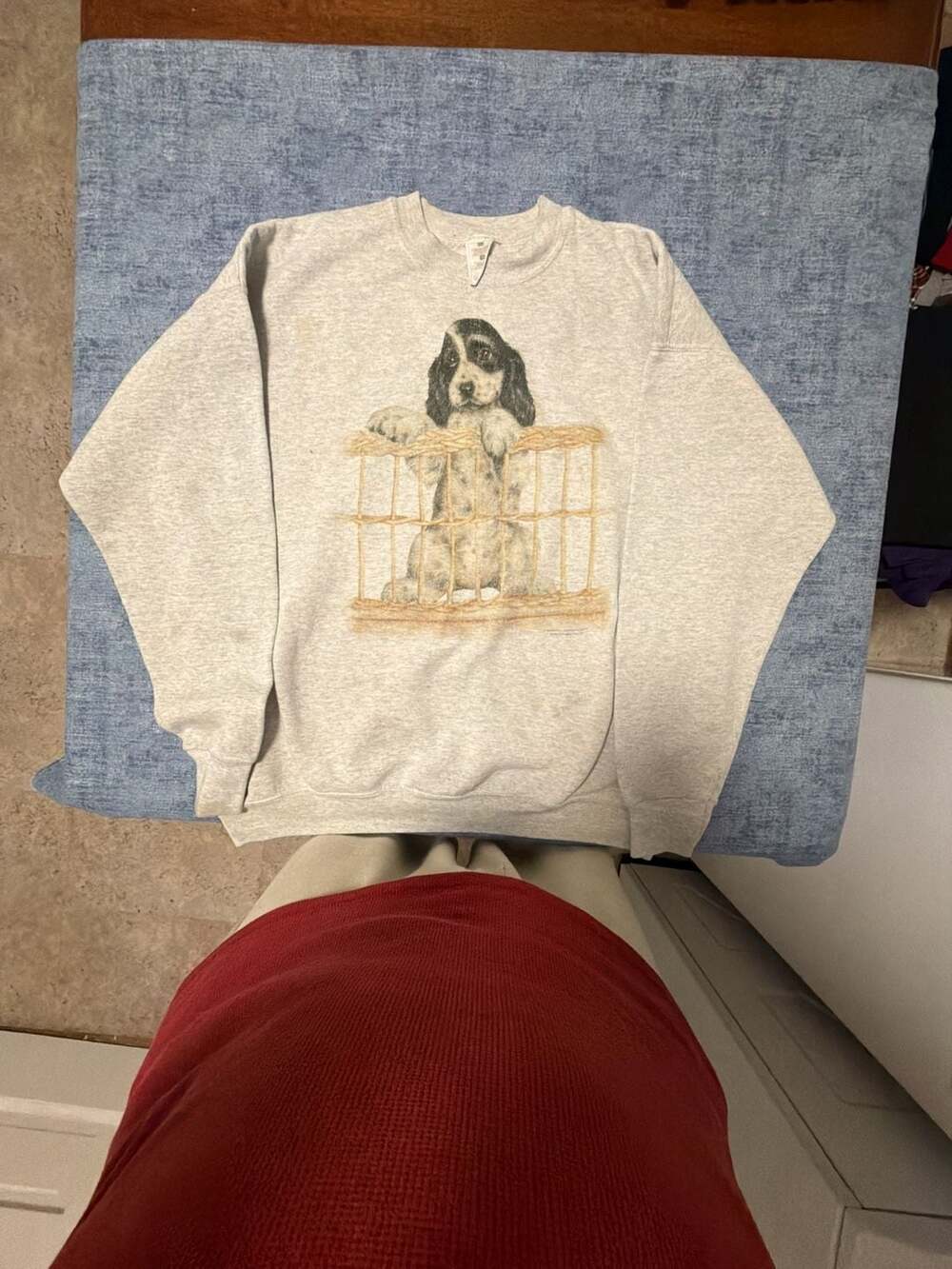 Vintage 1995 Cocker Spaniel Dog Graphic Crewneck Sweatshirt Gray